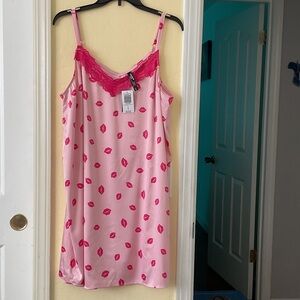 torrid Pink Slip Dress with Bright Pink Lip Print and Lace Trim